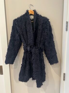 House of Dagmar Faux Fur Belted Wrap Coat - Black